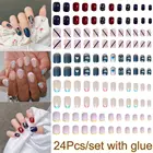 24 шт. милые корейские короткие накладные ногти с цветочным сердцем полное покрытие накладные ногти искусственные модные японские накладные ногти