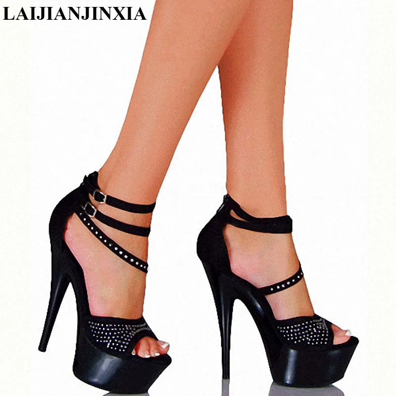 New 17cm ultra high heels sandals rivets open toe cover heel with the temptation to shoes Platform dance shoes