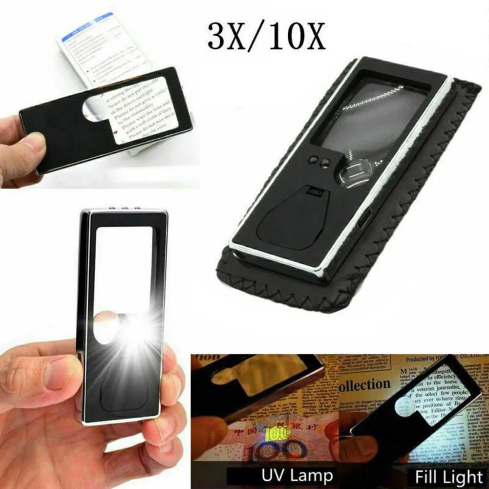 

Black Glass Magnifier Craft Loupe Jewelry Pocket Reading With LED Light