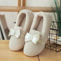 women flat shoes winter bow tie plush warm shoes inside casual loafers slip on shoes women comfortable soft home slippers female