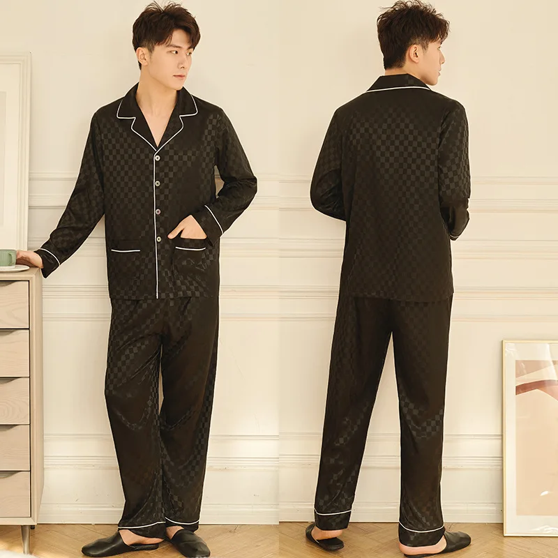 Pajamas Sets 2pcs Men's Stain Silk Like Pajama Set Sleepwear Men Sexy Modern Style Soft Cozy Satin Nightgown Men Summer Oversize