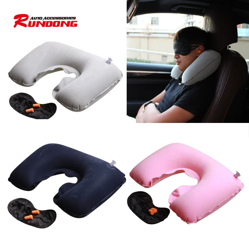 

Tourist Sanbao Airline Flocking Pillow Inflatable Eye Mask Earplug Inflatable U-Pillow Color Box Packaging