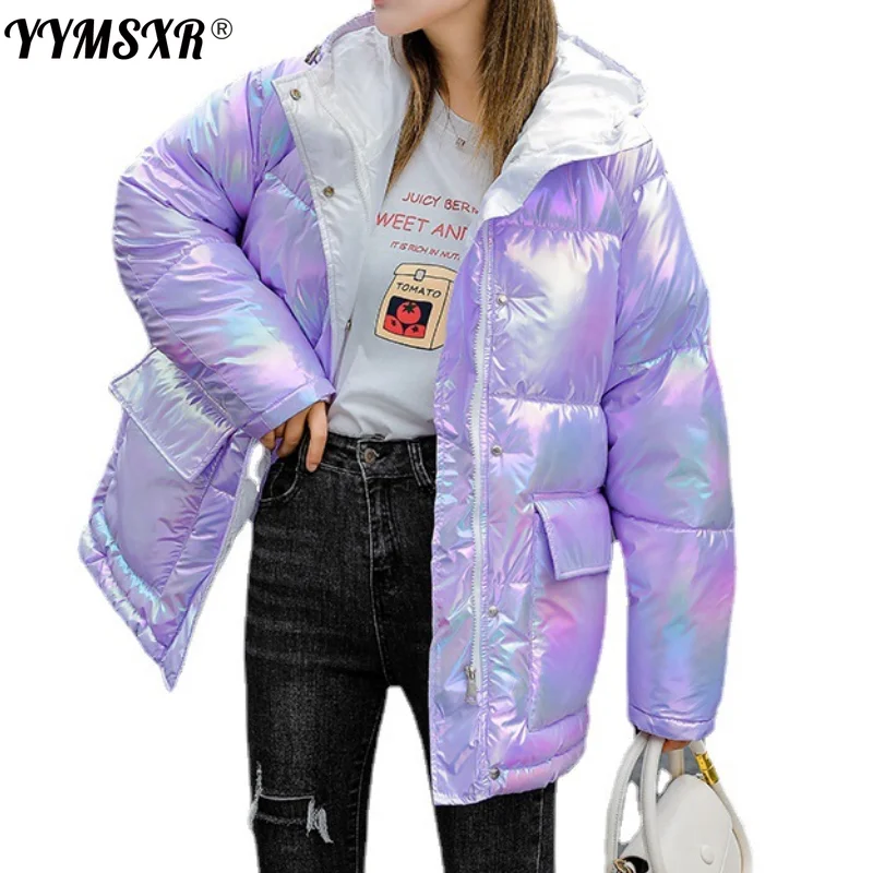 

Winter Women's Jackets 2021 New Style Stand-up Collar Hooded Colorful Down Cotton Long-sleeved Ladies Cotton Coat Loose