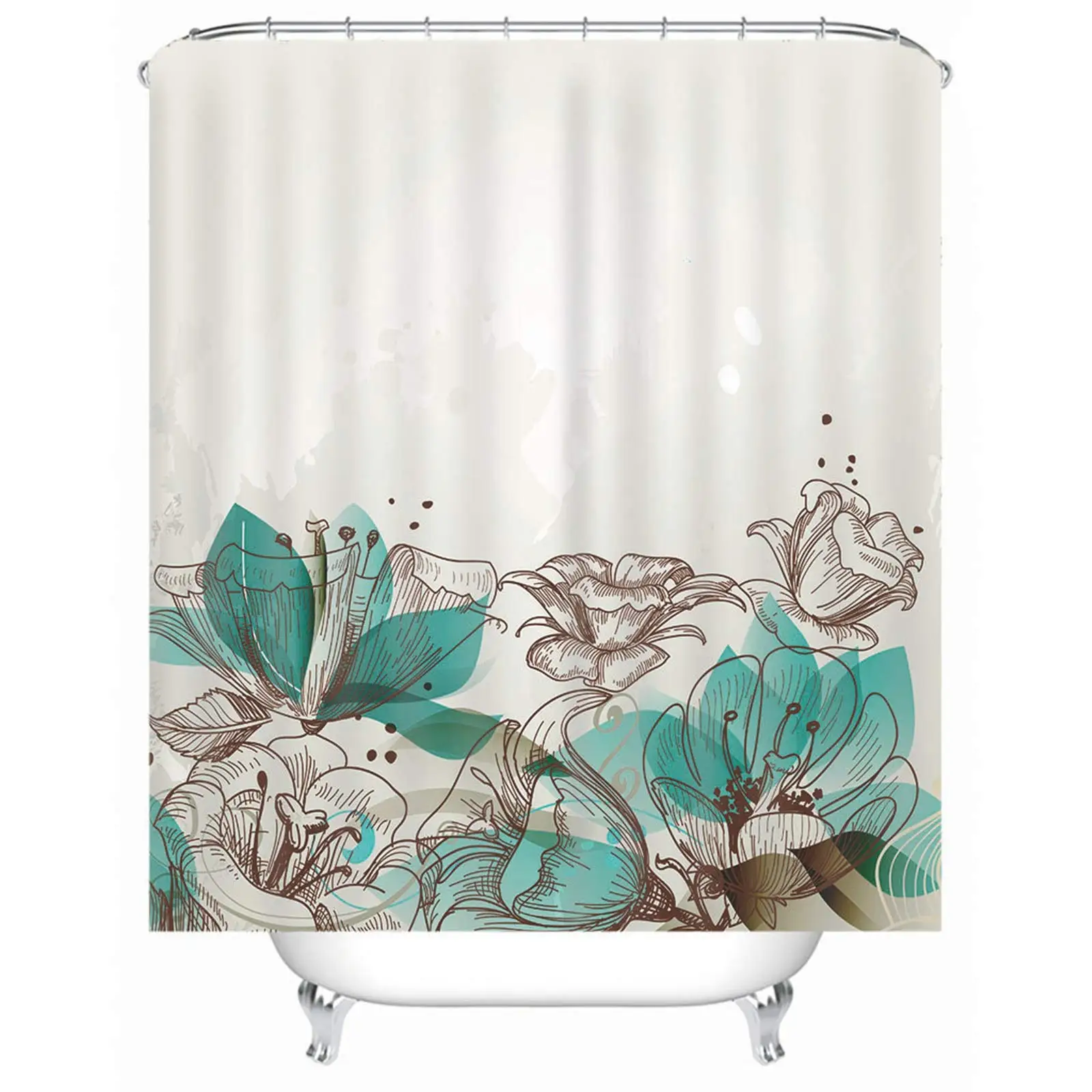 Занавеска для душа ванной занавеска из полиэстера с цветами серого цвета|Шторы