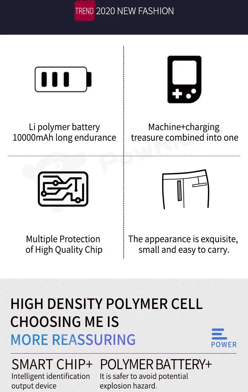 

Powkiddy V6 Commemorative Edition Handheld Game Console with Mobile Power 10000ma Polymer Battery Core Built-in 500 8-bit Games