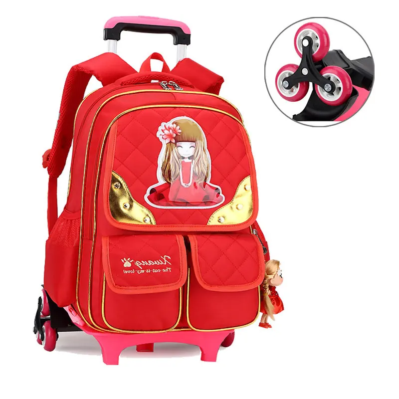 Kids School Backpack with Wheels Removable Children Rolling Bookbag for Girls Breathable Orthopedics School Trolley Bags Mochila