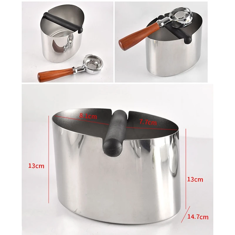 

Stainless Steel Coffee Knock Box Anti Slip Coffee Grind Dump Bin Waste Bin with Detachable Knock Bar for Barista