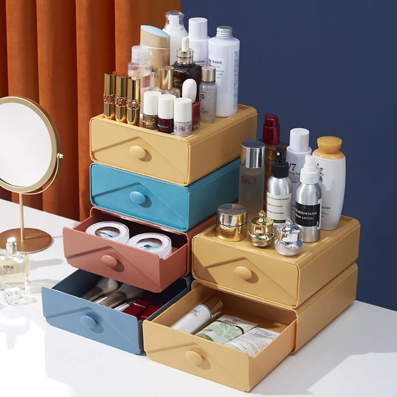 

Drawer Makeup Storage Box Desktop Organizer Stackable Jewelry Container Large Capacity Mask Office Storage Medicine Case Box