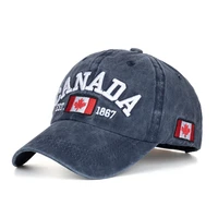 navy blue mens snapback caps embroidery canada baseball cap washed cotton made old cowboy cap casual canadian flag hat