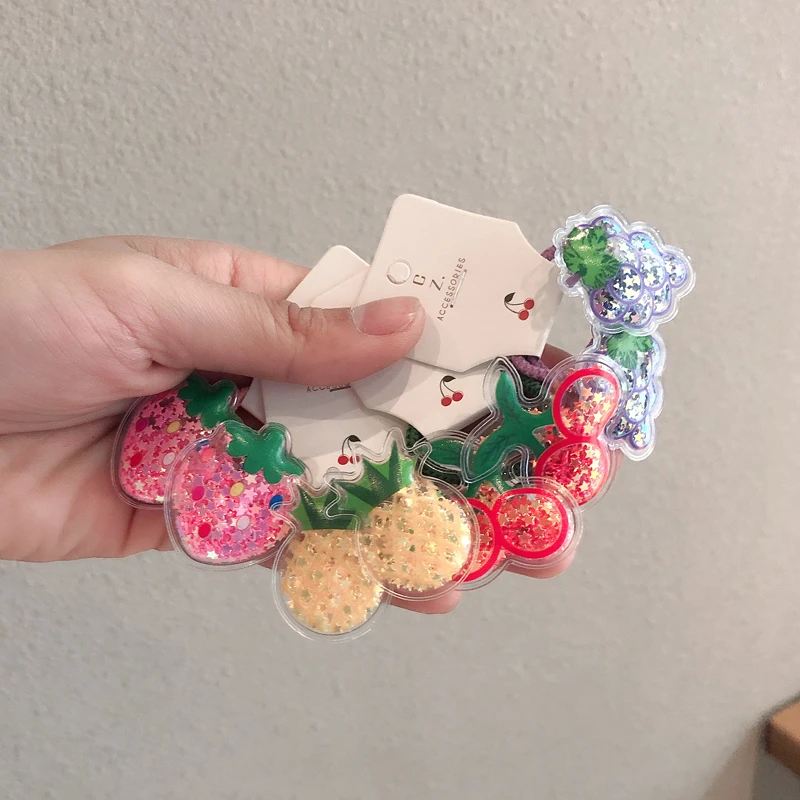 

2PCS Fruit Quicksand BB Clips Kids Hairpins Children Headwear Baby Cartoon Clips Headdress Elastic Hair Bands Girls Accessories