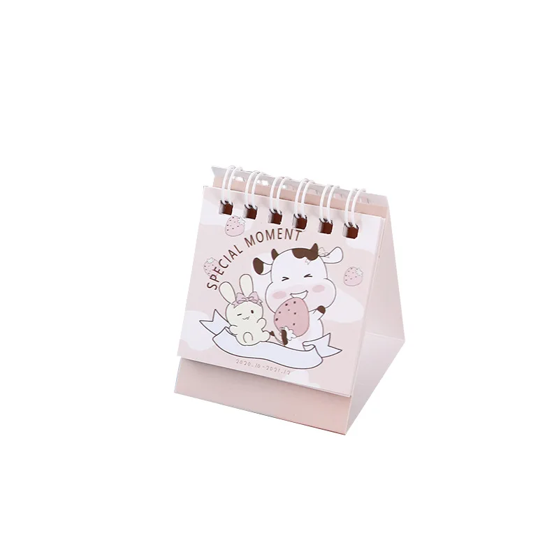 

2021 Happy and Cute Cow Mini Calendar DIY Portable Cartoon Desk Calendars Desktop Decoration Schedule Planner