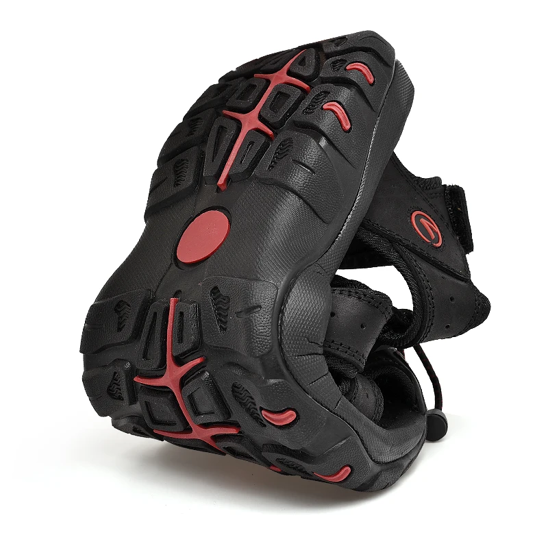 Мужские кожаные сандалии без шнуровки черные повседневные Мягкие босоножки из