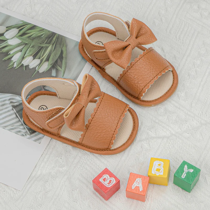 

2021 Summer New Arrival Newborn Baby Sandals Infant Girl Princess Cute Bow-knot Leather Rubber Sole Flat Toddler First Walkers