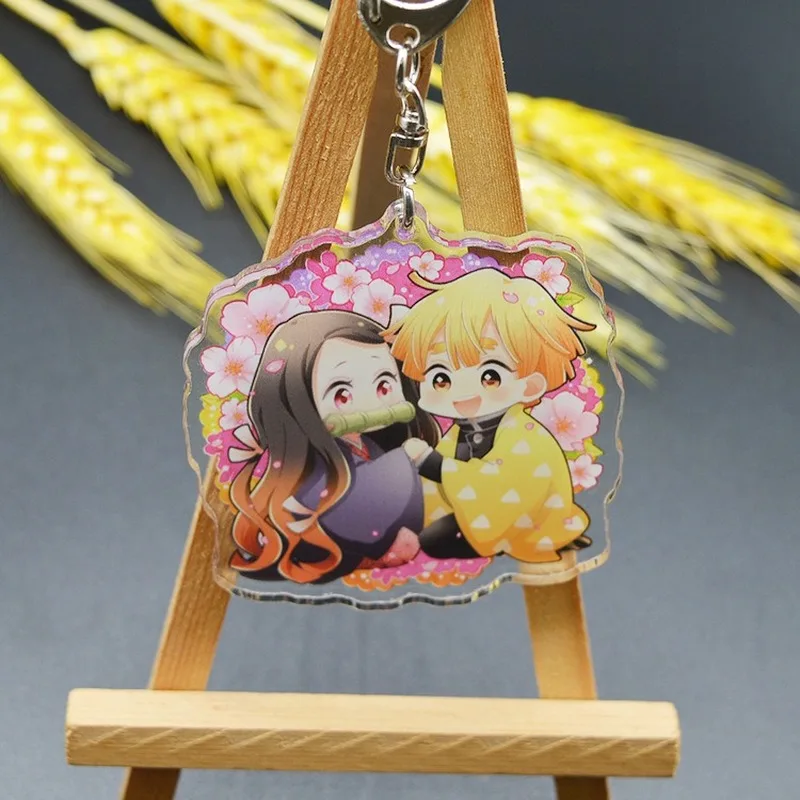 

Cute Anime Keychain Acrylic One-sided Pattern Blade of Ghost for Men Women Stainless Steel Key Pendant Demon Slayer Gift Jewelry