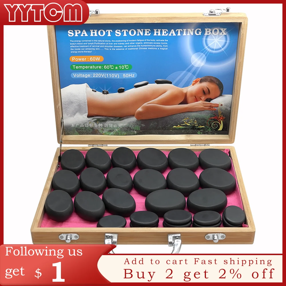 

Tontin 31 Stks/set Hot Stone Massage Set Tool Basalt Stenen Massage 220V/110V Bamboe Heater Box Ce rohs Ronde Steen Massager