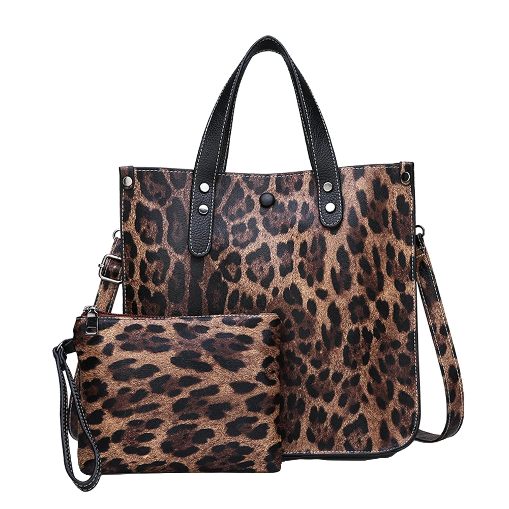 2 шт./компл. женские сумки через плечо с леопардовым принтом вместительная сумка