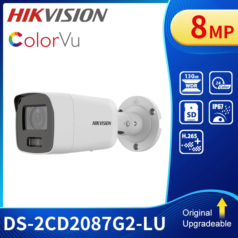Original Hikvision with Logo 4K ColorVu Camera 8MP POE Built-in Mic Full Color Bullet DS-2CD2087G2-LU