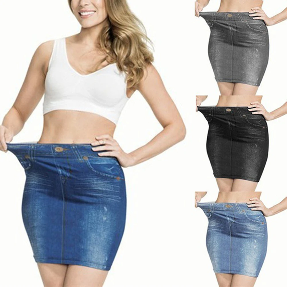 

Women's Skinny High Waist Skirts Stretchy Imitated Pockets Button Denim Skirt Fashion Female Saias 2020 New Casual Jeans Skirts