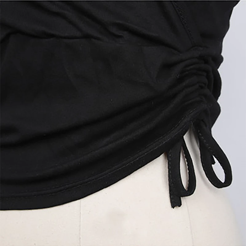 

Summer New Cotton Womens T Shirt V Neck Slim Thin Short Sleeve Short Tee T-Shirt Female Shirring Bandage Solid Casual Tops Femme