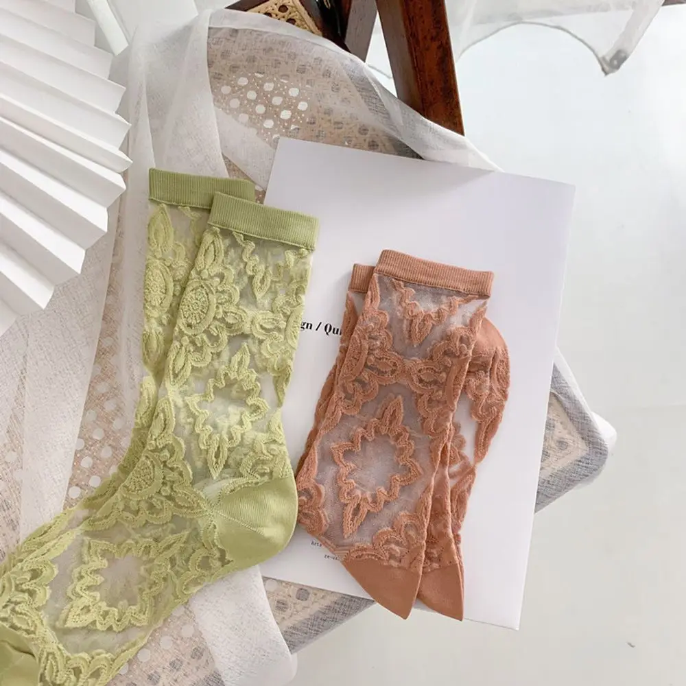 

Summer New Retro Diamond-Shaped Breathable In-Tube Glass Silk Socks Female Non-Slip Breathable Invisible Socks