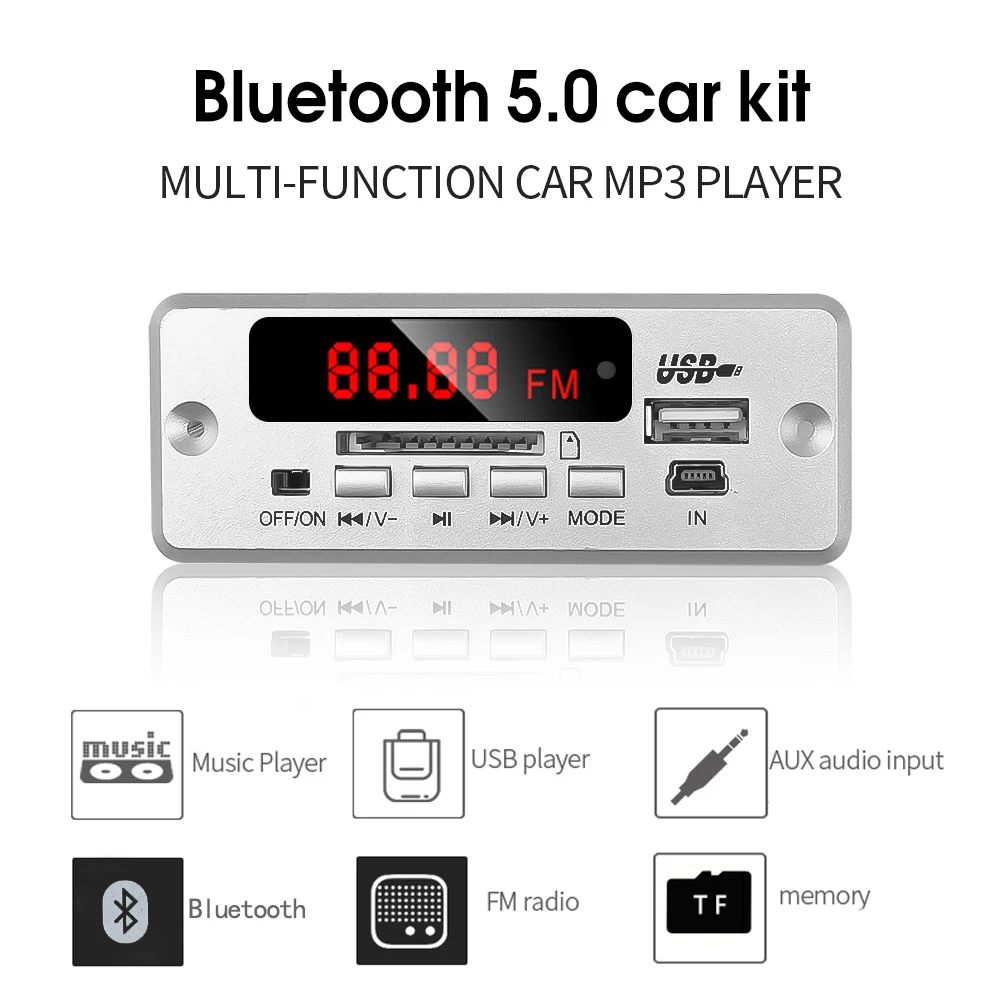 Беспроводной модуль декодирования MP3 Bluetooth V5.0 Автомобильный плеер слот для TF