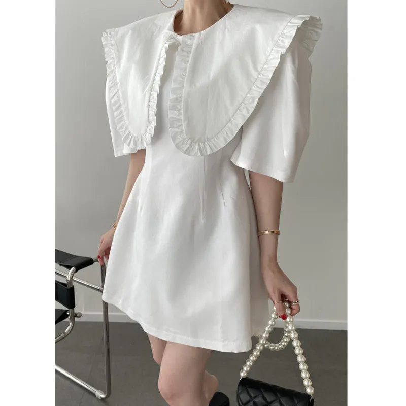 

New Stitching Doll Collar Waist Slimming Dress 2021 Retro Short-Sleeved Lapel Summer Dress