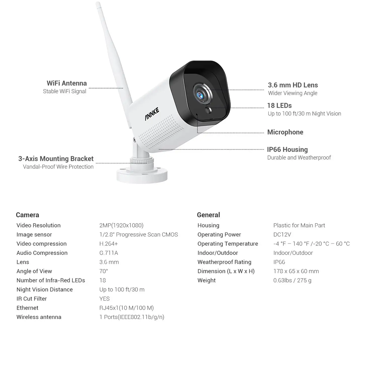 ANNKE 4 шт. FHD 1080P IP Wi-Fi H.265 система видеонаблюдения Всепогодная камера s 100ft ночное