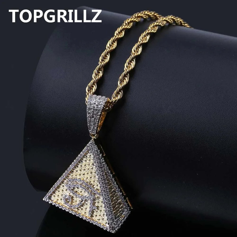 TOPGRILLZ хип-хоп позолоченный египетская Пирамида Глаз Гора кулон ожерелье со льдом набор украшений с цирконием Шарм ювелирные изделия