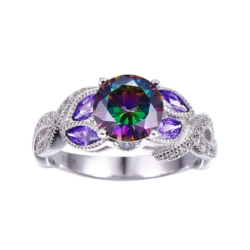 

Luxurious Classical Multicolored Oval Crystal Ring for Women Wedding Anniversary Engagement Jewelry Gift