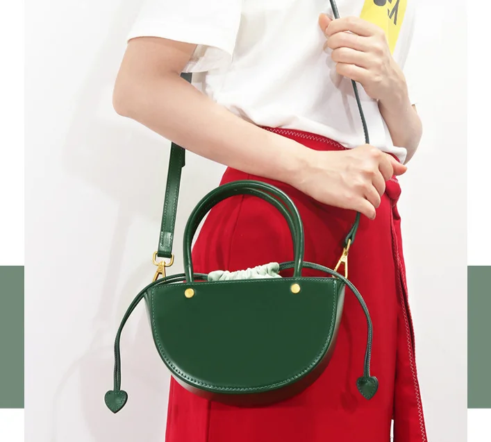 

2021 New Genuine Leather Women Designer Luxary Bag Semicircle Drawstring Ladies Handbag Fashion Shoulder Strap Bag