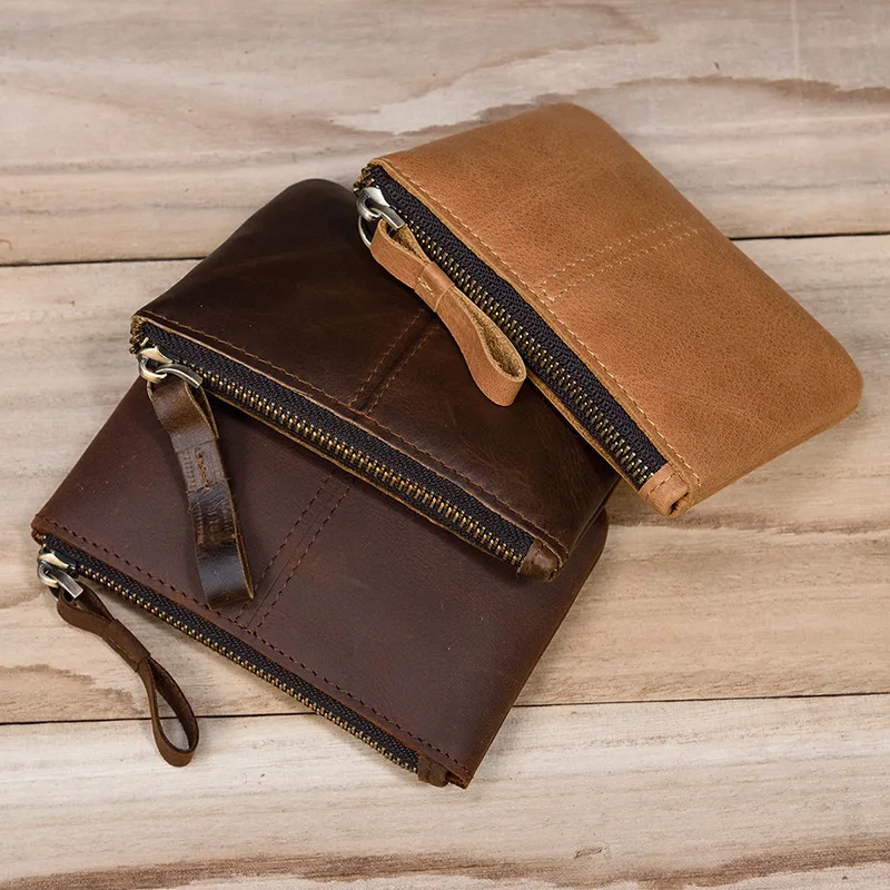 Men's Genuine Leather Zipper Coin Wallet Wowen natural Mini Short Purse Card Holder Change For Man Clutch Wallets | Багаж и сумки
