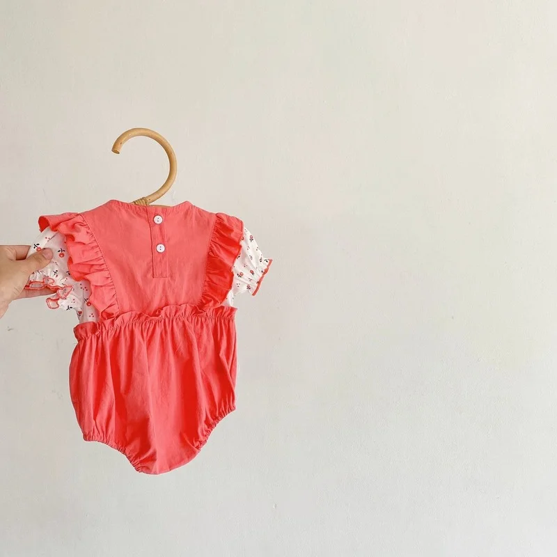 

Infants 2021 Summer New Baby Girl Flower Flying Sleeve Short Sleeve Bodysuit Toddler Lace Fashion Jumpsuit Cotton Rompers