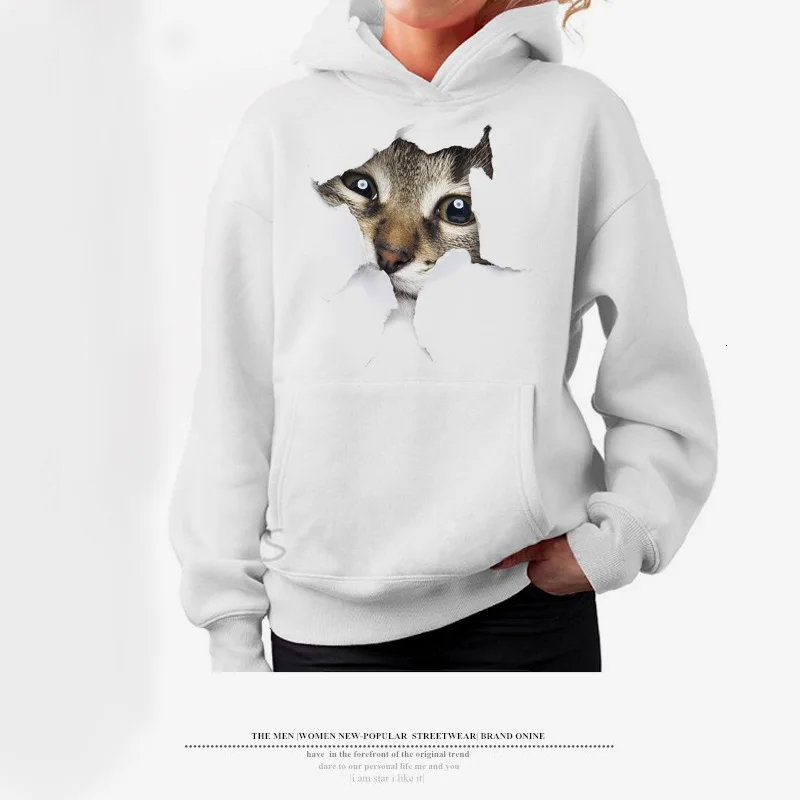 Women Girl Cartoon 3D Lovely Cat Print Sweatshirt With Pocket Long Sleeve Casual Harajuku Hoodies Steetwear Sudadera Mujer Ey