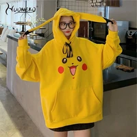 women warm pokemon pikachu hoodies thicken kawaii anime casual sweatshirts round collar oversized hoodie trendy pullovers whd04