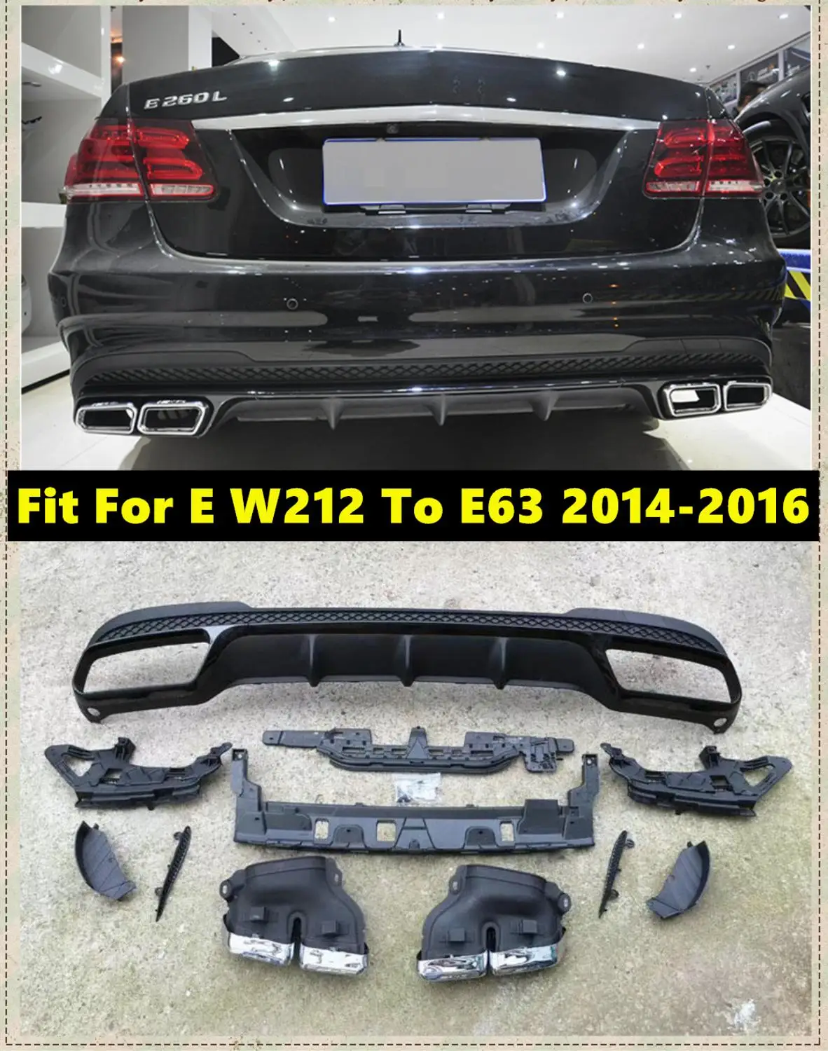 Tubos de escape de parachoques trasero de coche, silenciador, parachoques trasero, apto para Mercedes Clase E W212 Upgrate a E63, 2014-2016