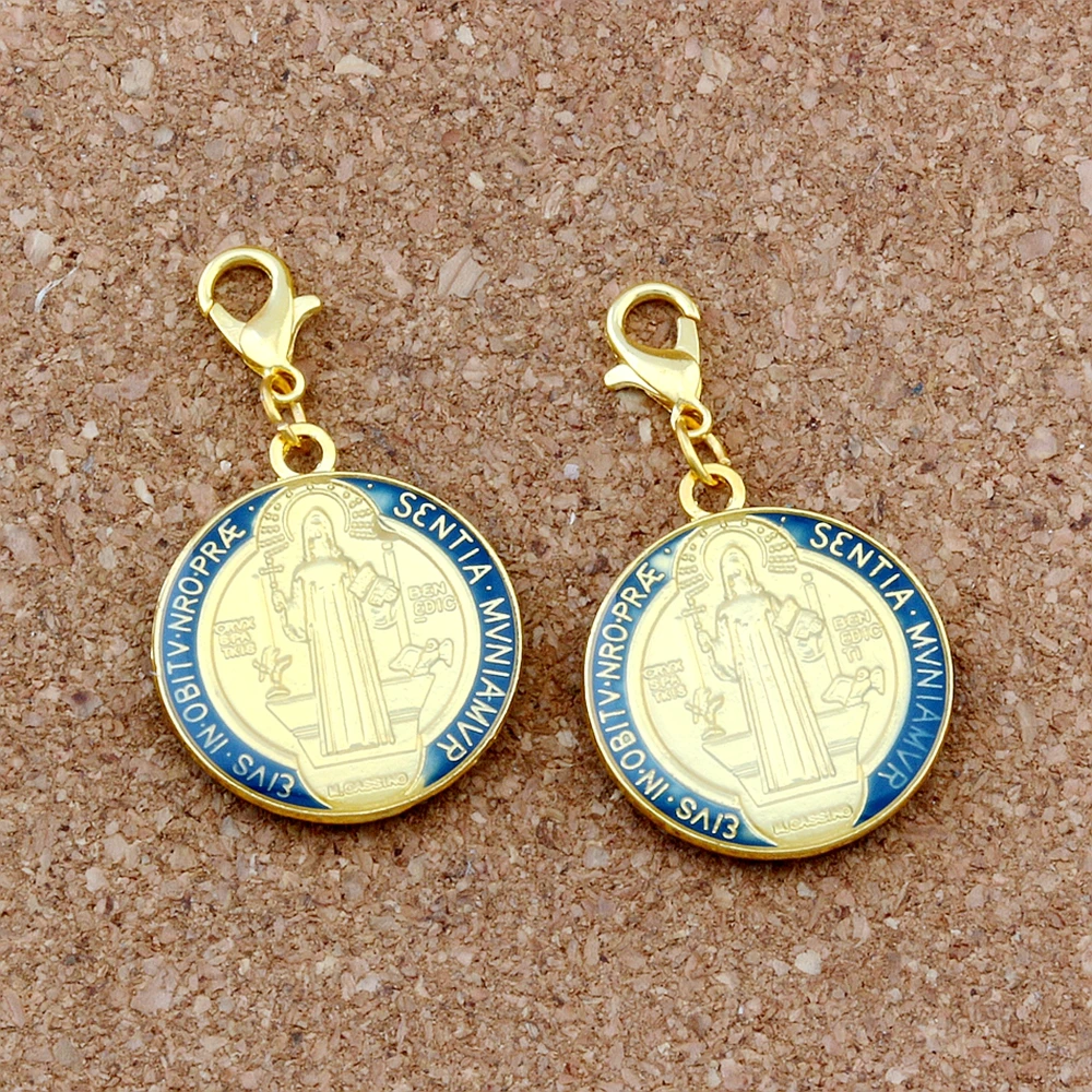 Синяя эмалированная медаль Saint Benedict крестообразные Подвески с застежкой Лобстер