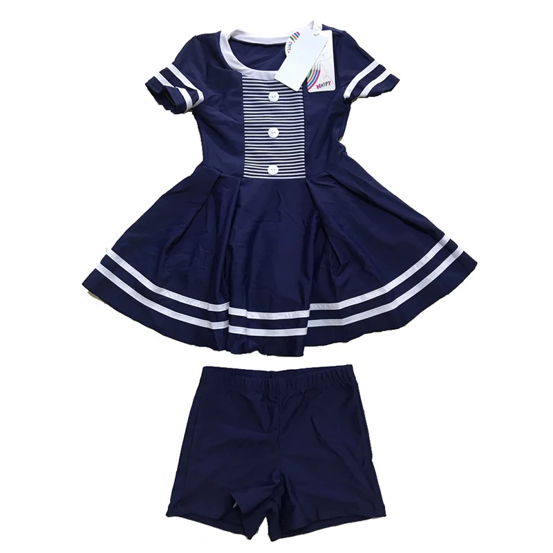 Новый однотонный купальник с коротким рукавом для девочек юбка из двух предметов