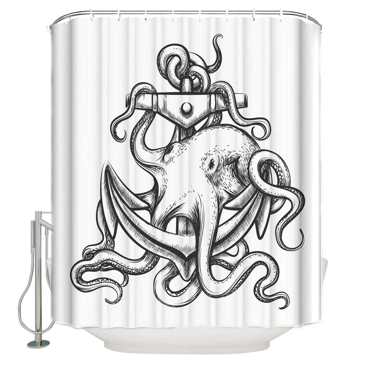 Штора для душа с рисунком осьминога и якоря водонепроницаемая штора из