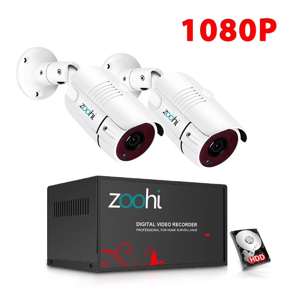 1080P 2 Cameras Zoohi 2CH 720 P/1080 P AHD Камера видеонаблюдения комплект P2P HDMI H. 264 DVR система видеонаблюдения Водонепроницаемая наружная камера безопасности комплект - Цвет: 1080P 2 Cameras