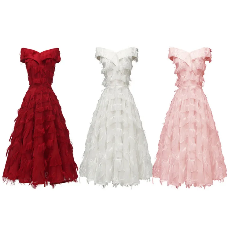 Коктейльные платья-трапеции бордового цвета с кисточками Новое поступление 2019