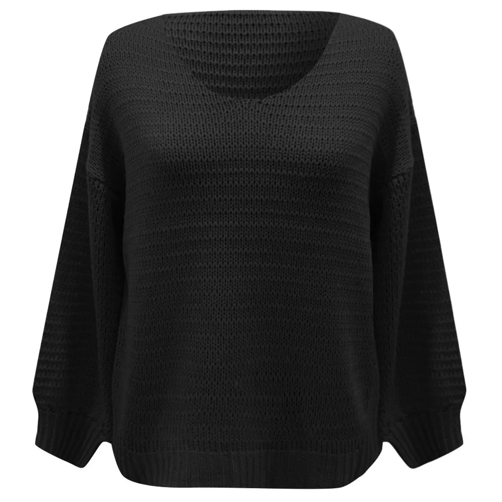 Sweater Women 2019 Autumn Blue V-neck Pullover Lazy Oaf Loose Solid Color Casual Oversize Pullovers | Женская одежда
