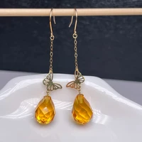 shilovem 18k yellow gold citrine drop earrings fine jewelry women party new classic plant christmas gift 811mm myme0811588j