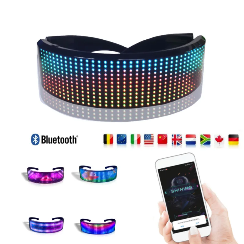 저렴한 신제품 매직 블루투스 Led 파티 안경, 앱 제어, 빛나는 안경, USB 충전, DIY 편집, 다국어 지원, 빠른 플래시 Led