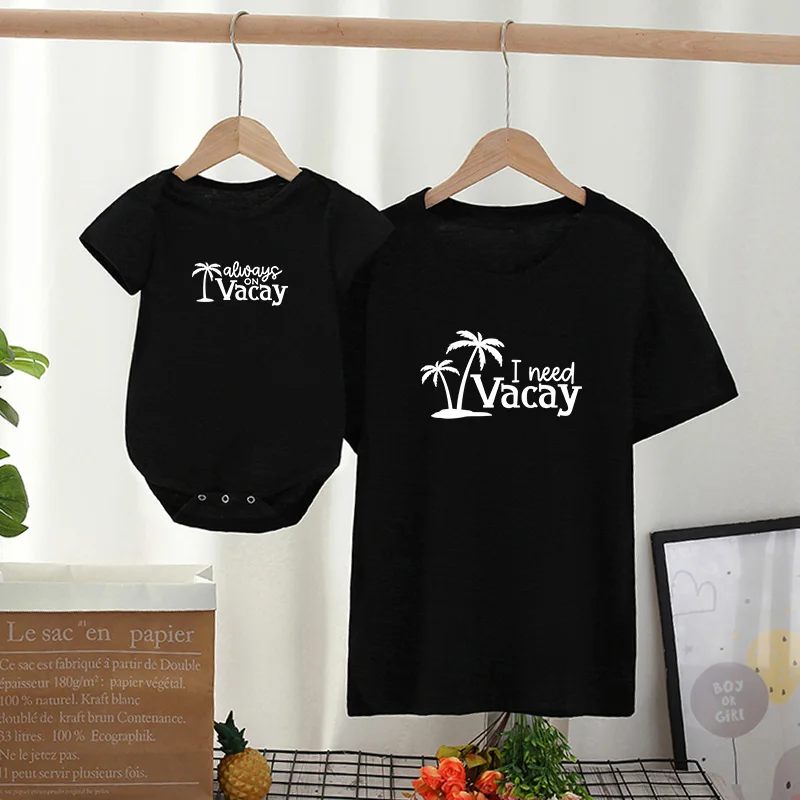 Ropa de pap&aacute; e hijo, camisetas de Vacaciones, Vestidos para madre e hija, trajes de aspecto familiar, ropa de &aacute;rbol de Coco para beb&eacute;, camiseta-2