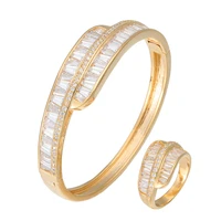 trendy clamper cz bangle ring set rb61228 jewelry women bling charm elegant bracelet party gold silver plated