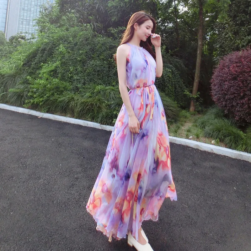 Женское платье макси в стиле бохо Летнее Длинное без рукавов на тонких