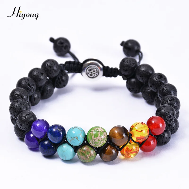 Yoga bracelet HIYONG тигровый глаз и лавовый камень рок эфирное масло диффузор Браслет натуральные лечебные камни бусины браслет 8 мм регулируемые браслеты для мужчин - Окраска металла: Yoga bracelet