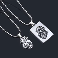 fashion jewelry anatomical heart couple necklaces stainless steel chain splice pendant necklace for lover valentine day jewelry