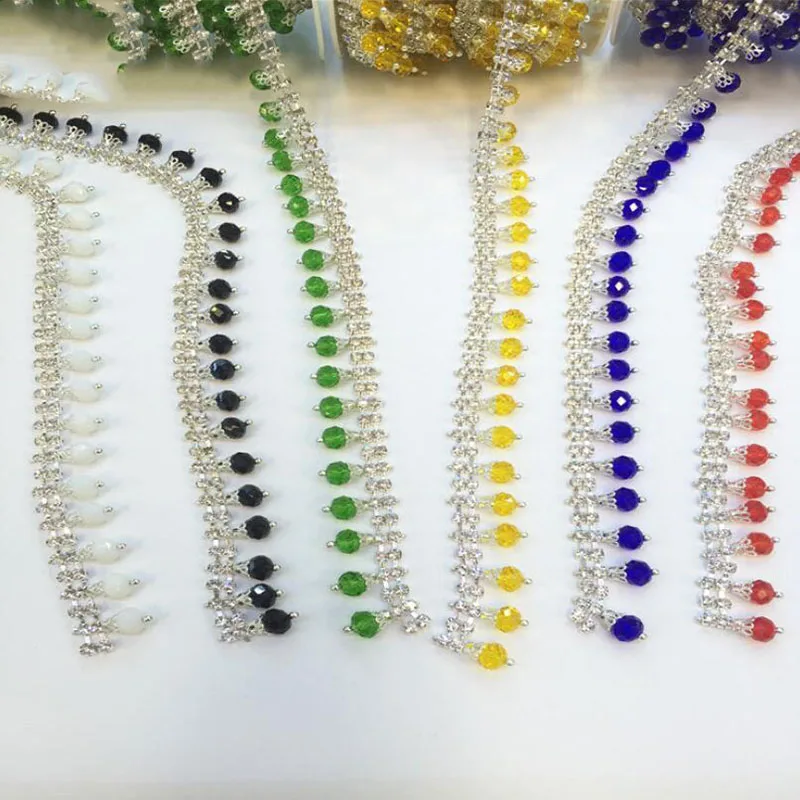 

10Yards Sapphire Yellow White Black Rhinestone Trim Fringe Ribbon Chain for Sewing Accessories