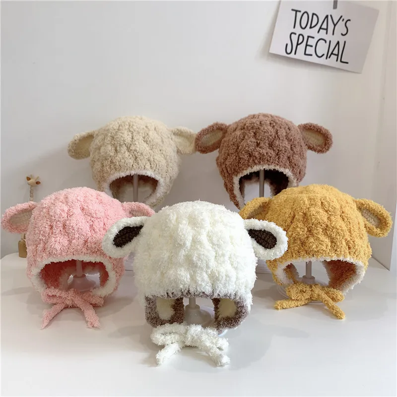 

Cartoon Sheep Soft Baby Hat Winter Warm Ear Protect Newborn Beanie Hats Kids Infant Baby Girl Boy Hats